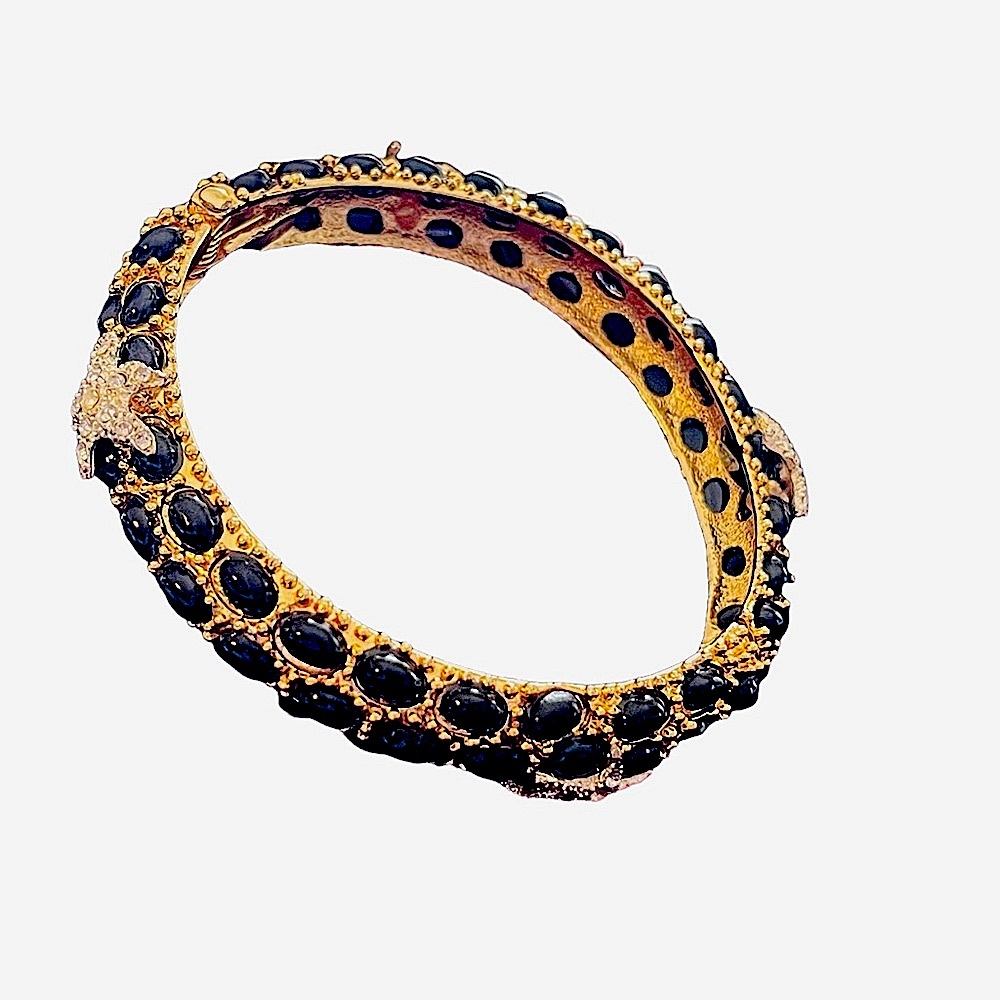 Kenneth J. Lane-inspired BLACK CABOCHON CLAMPER BRACELET w/Starfish Gold&Silver - Picture 6 of 8